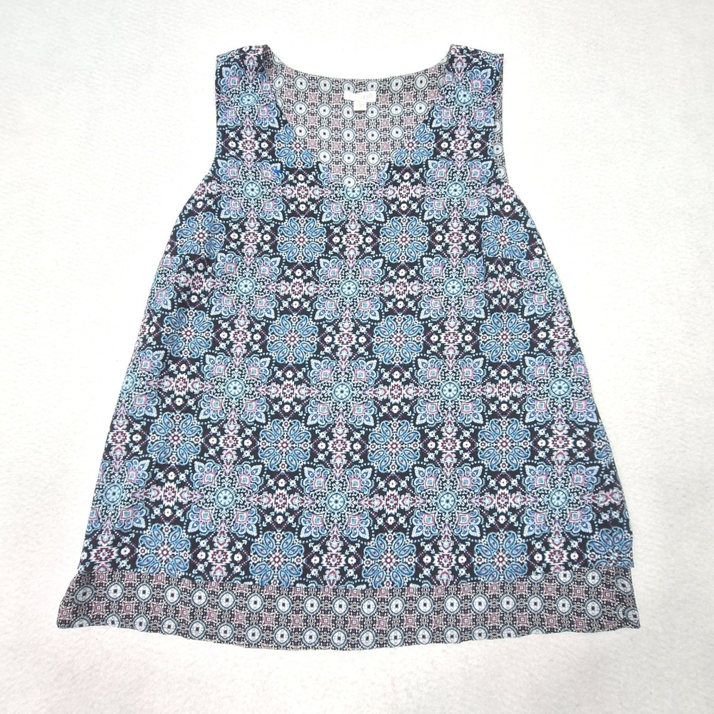 J. Jill Top Womens Medium Blue Paisley Medallion Shell Sleeveless Blouse Boho